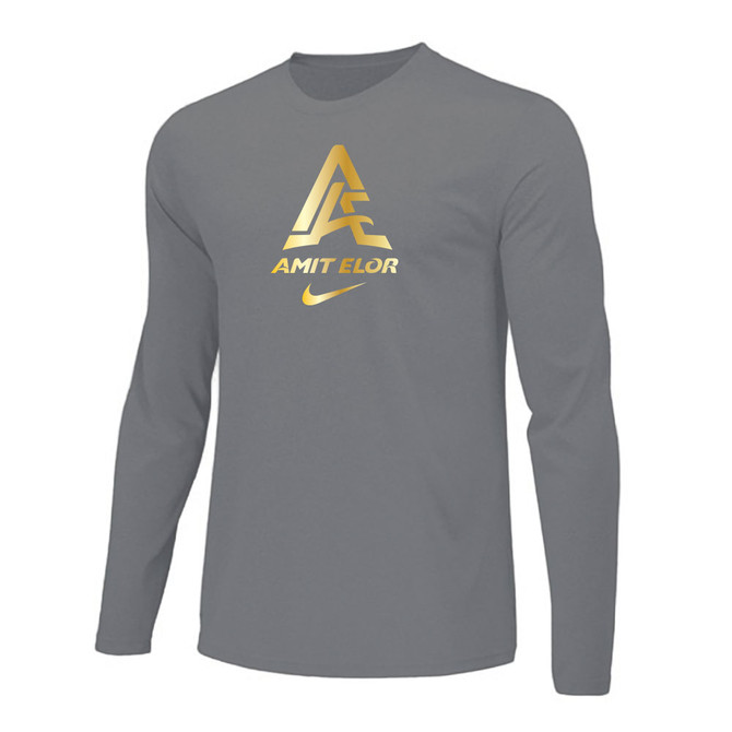 Nike Mens Wrestling AE Monogram with Name And Swoosh With Amit Flex L/S Dri-Fit Cotton Tee - Grey 