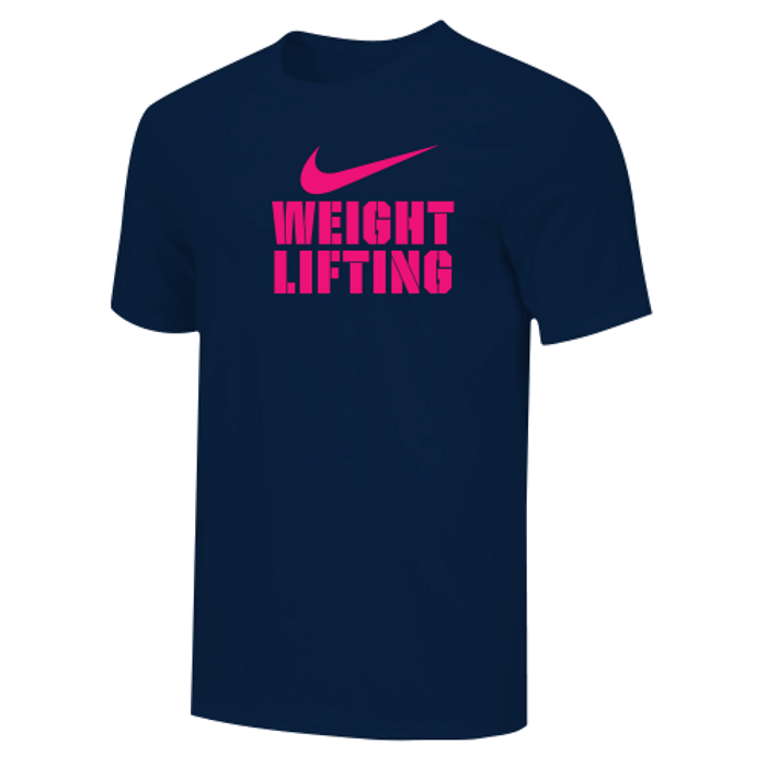Nike Men's Weightlifting Stacked Tee - Navy/Fluorescent Pink