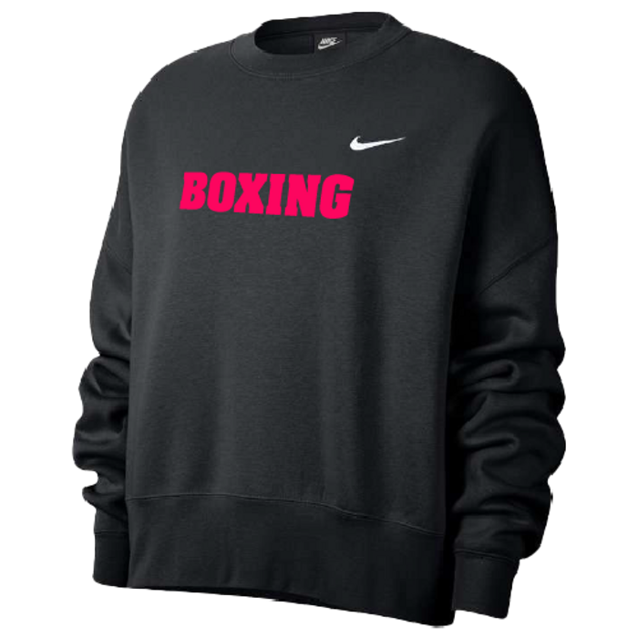 Nike Women’s Boxing Fleece Trend Crew - Black/Fluorescent Raspberry