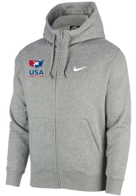 Nike USA Wrestling Club Fleece Hoodie (Heather Grey) - Blue Chip Wrestling