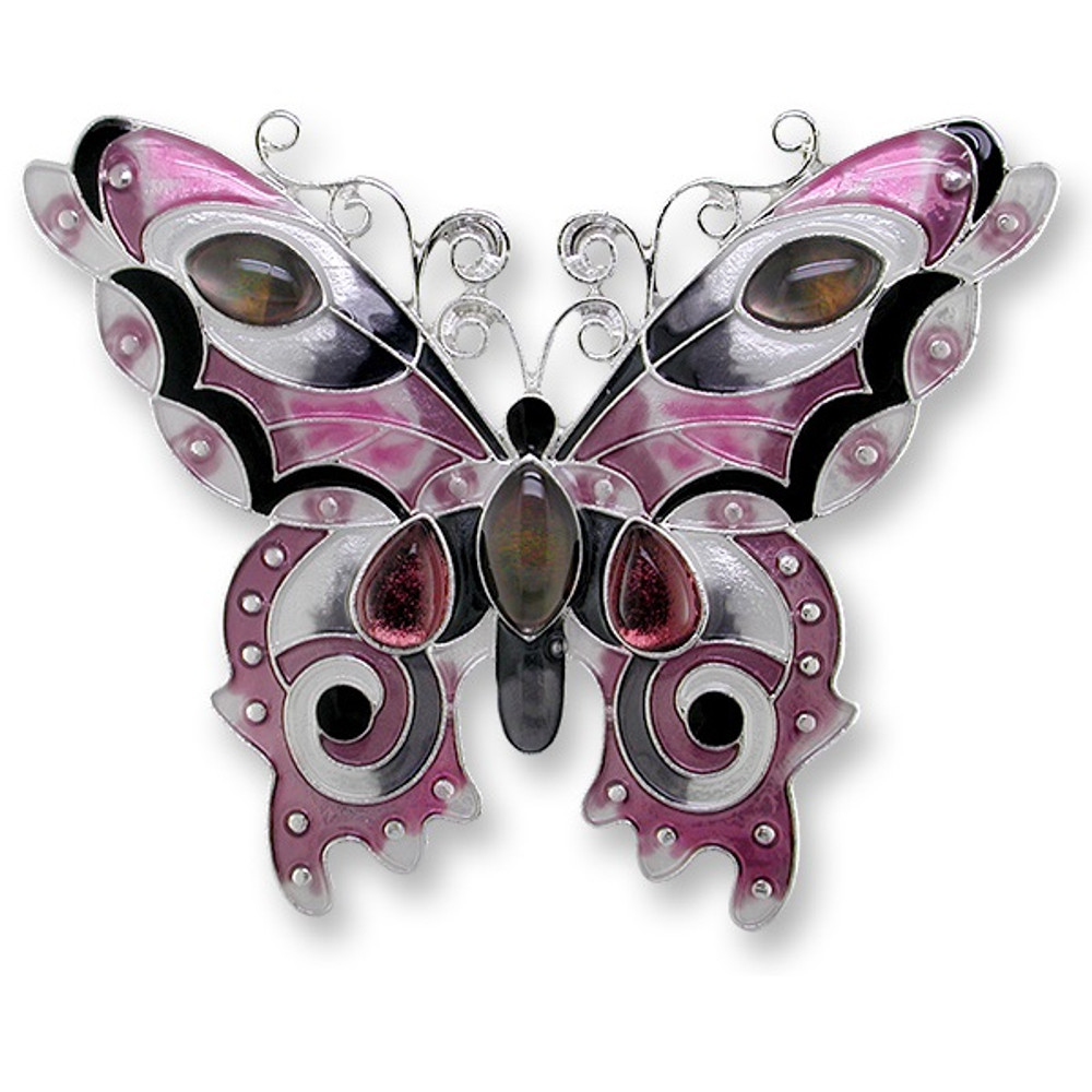 Butterfly Enamel Silver Plated Pearly Pin Garnet | Zarah Jewelry | 07-15-Z2