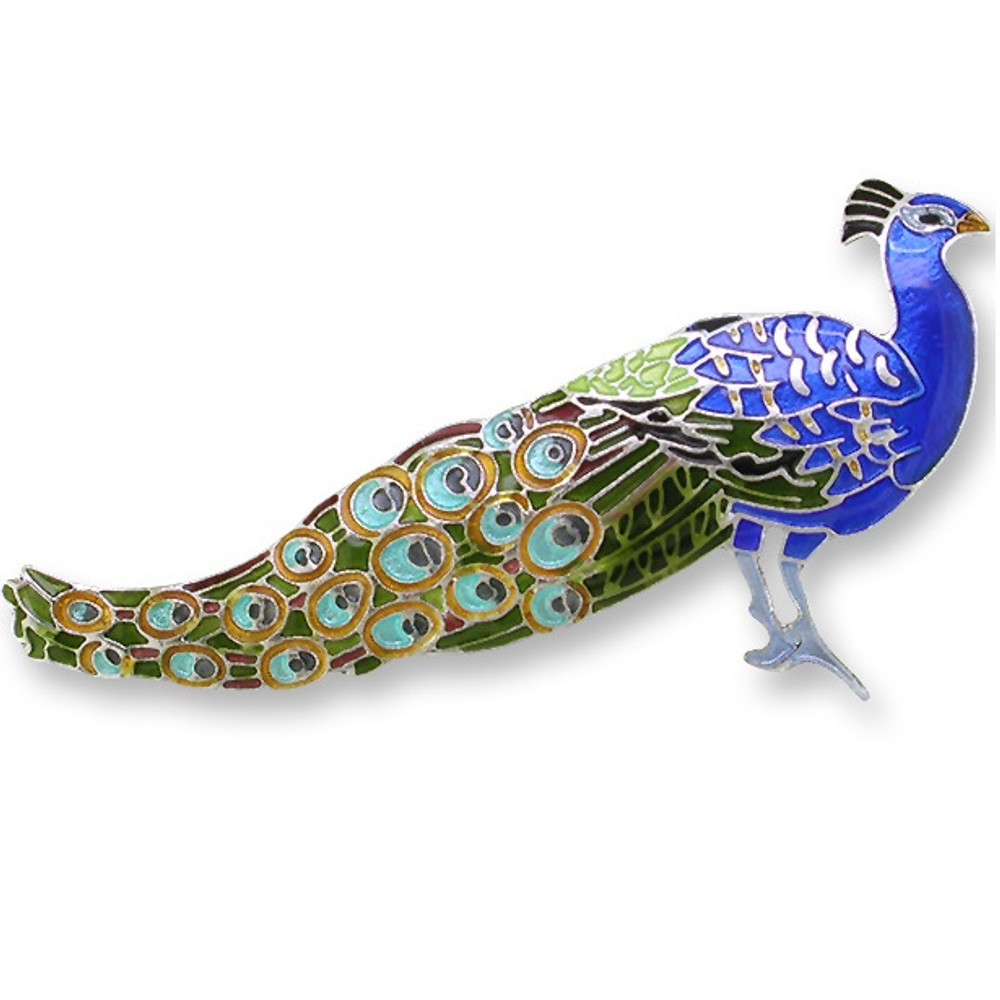 Peacock Enameled Silver Plated Pin| Zarah Jewelry | 19-05-Z2