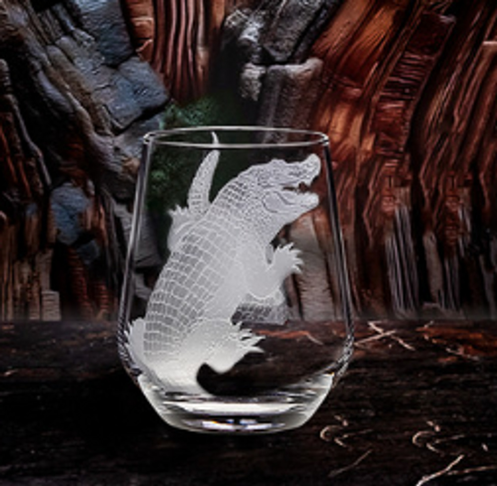 Alligator Stemless Wine Glass Set of Two | EC673-NA-38/2 | Evergreen Crystal