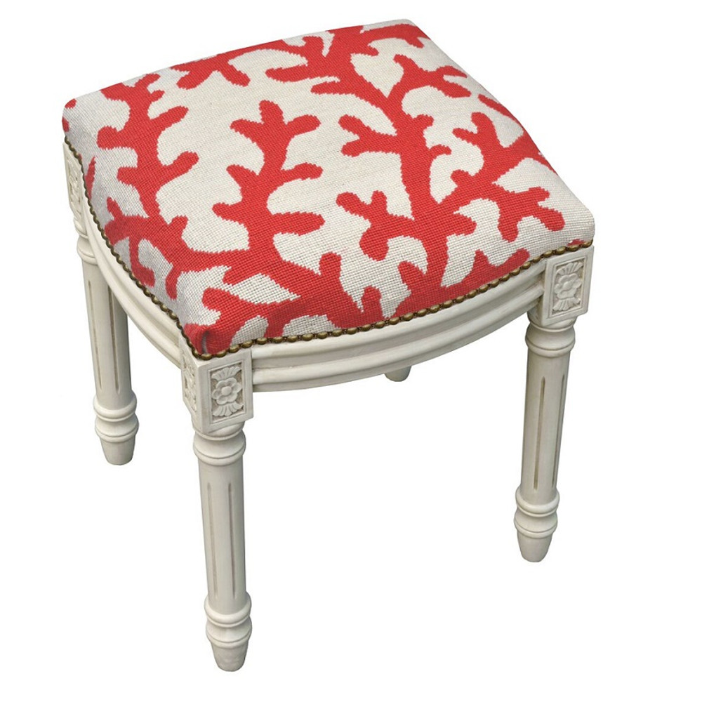 Coral Needlepoint Vanity Stool | Coral Vanity Stool | C762WFS