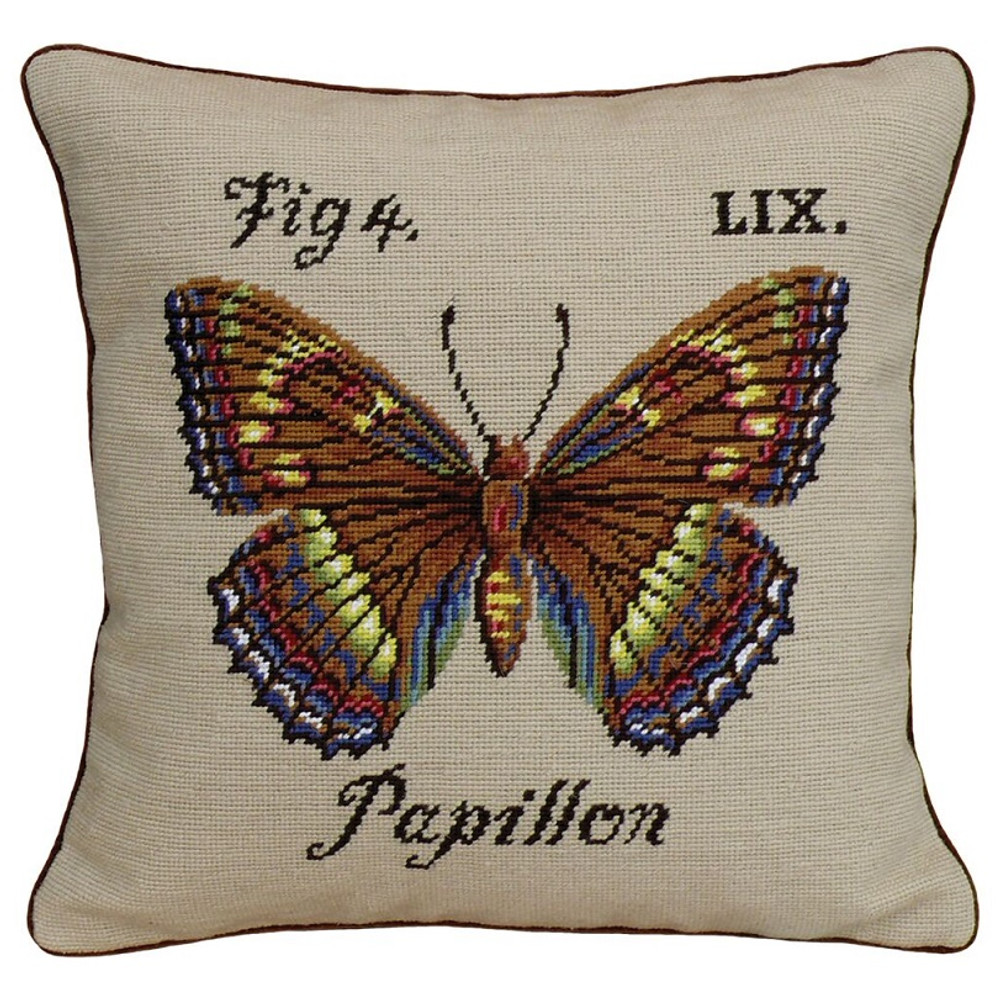 Butterfly Papillon Needlepoint Pillow | Butterfly Needlepoint Pillow