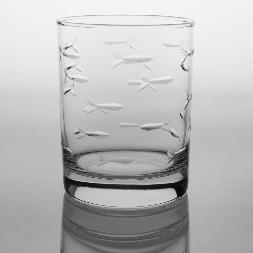 Fish Double Old Fashioned Drink Glass Set of 4 School of Fish