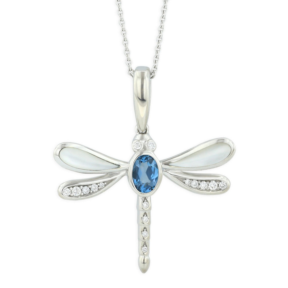 Dragonfly 14K White Gold Inlay Pendant Necklace | Kabana Jewelry | WPCF682LTMW-CH