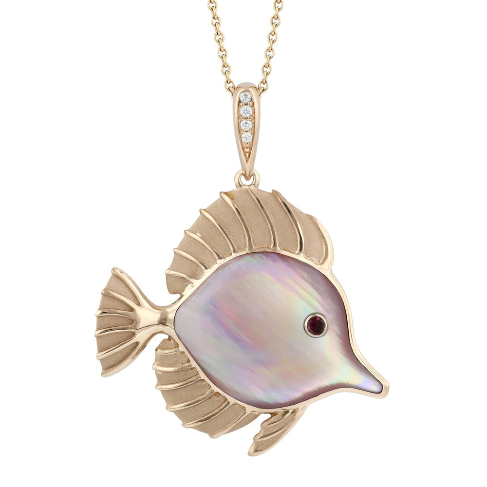 Fish 14K Rose Gold Pendant with Pink Mother of Pearl Inlay Necklace | Kabana Jewelry | NPCF663RMP