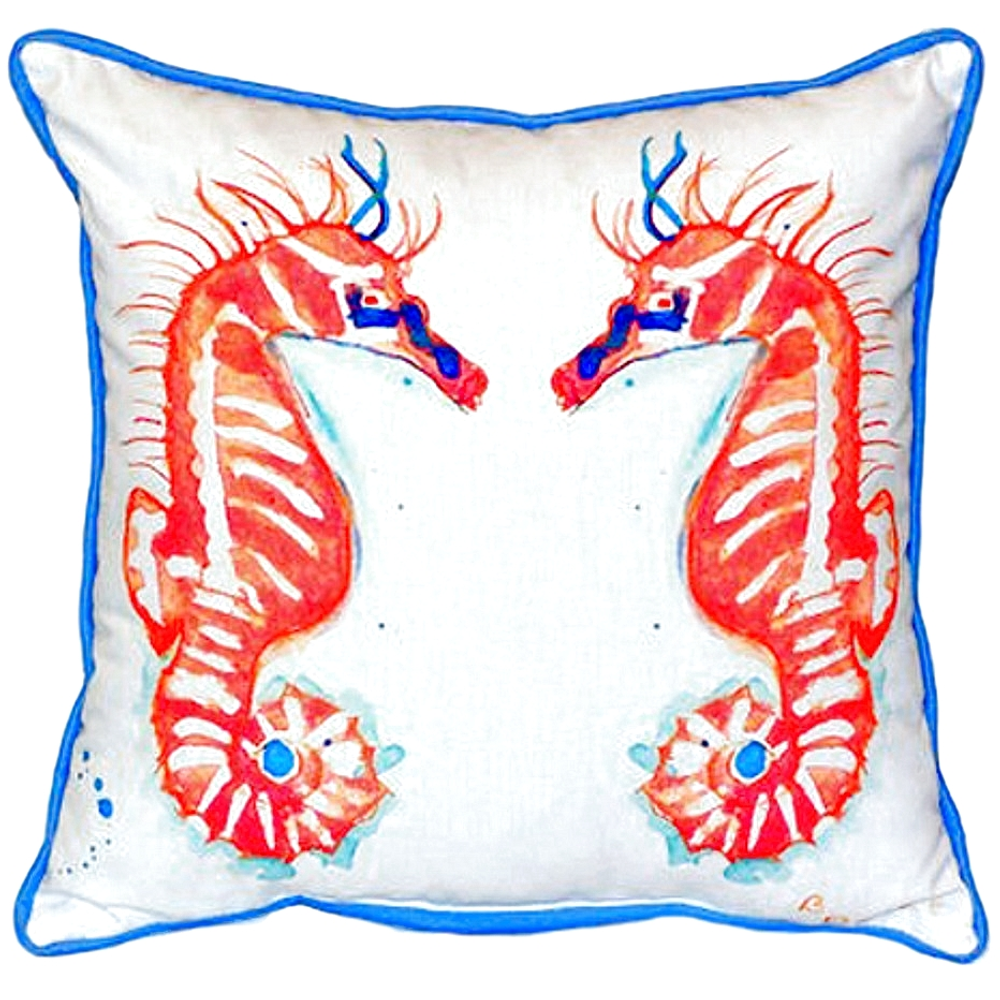 Coral Seahorse Pair Indoor Outdoor Pillow 22x22 | Betsy Drake | BDZP100