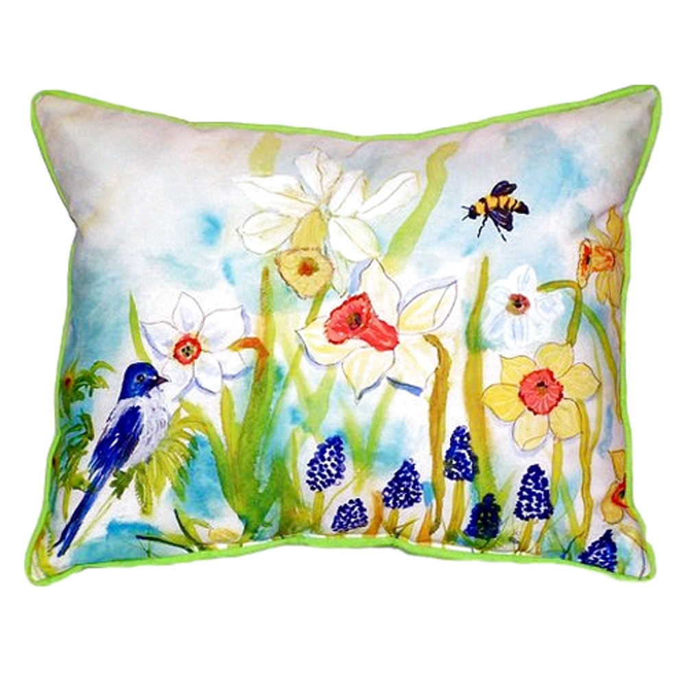 Bird and Daffodil Indoor Outdoor Pillow 20x24 | Betsy Drake | BDZP167