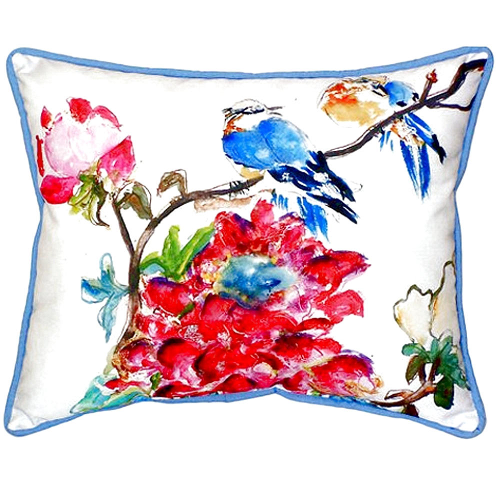 Camellia and Bluebird Indoor Outdoor Pillow 20x24 | Betsy Drake | BDZP425