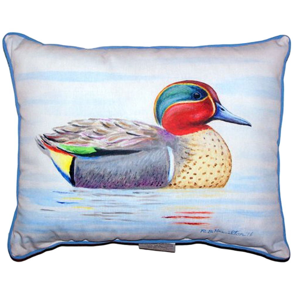 Green Wing Teal Duck Indoor Outdoor Pillow 20x24 | Betsy Drake | BDZP335