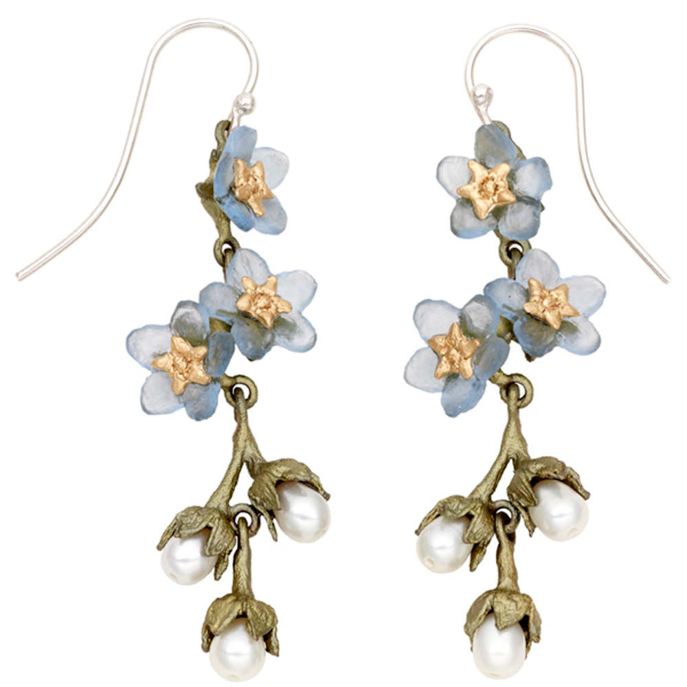 Forget Me Not Triple Flower and Pearl Dangle Wire Earrings | Michael Michaud Jewelry | 3270bzwp