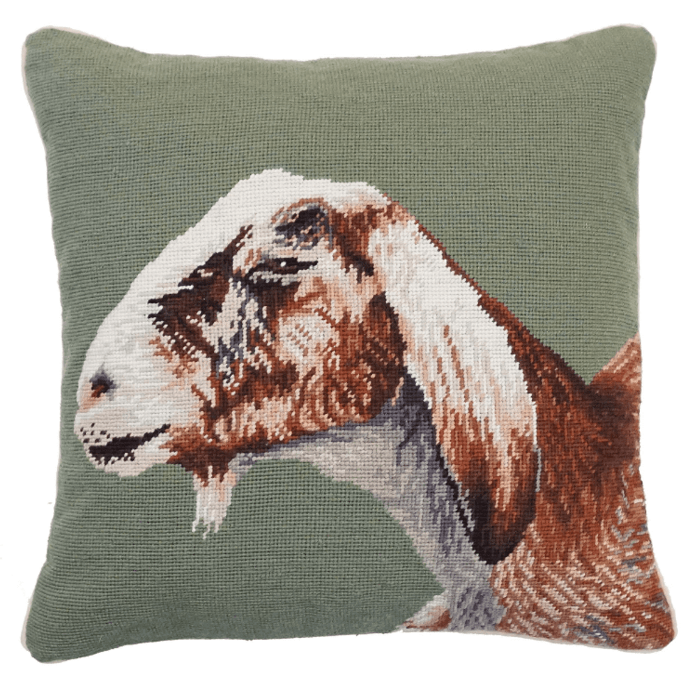 Nubian Goat Needlepoint Down Throw Pillow | Michaelian Home | MICNCU951