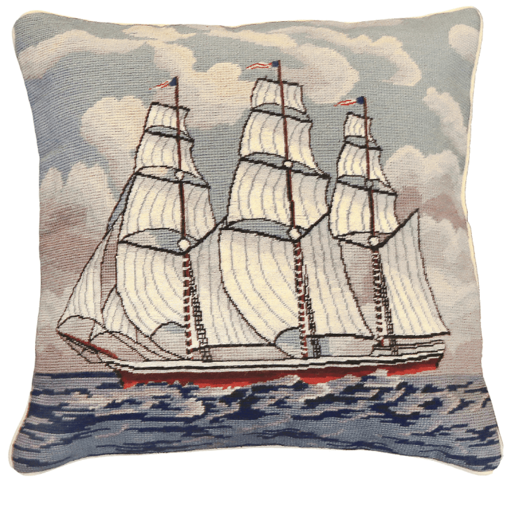 Square Rigger Needlepoint Down Throw Pillow | Michaelian Home | MICNCU827