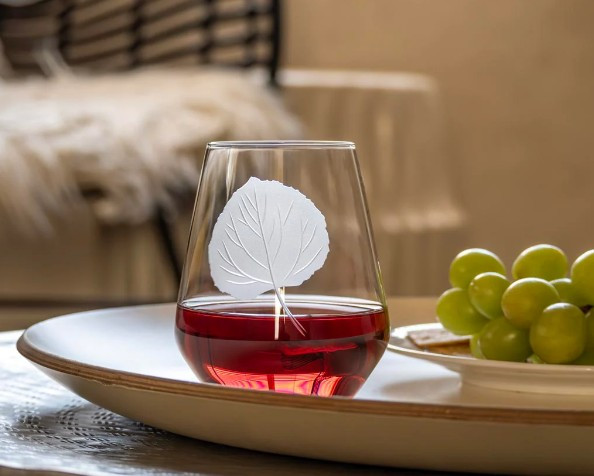Aspen Leaf Stemless Wine Glass Set of 4 | Rolf Glass | 702339