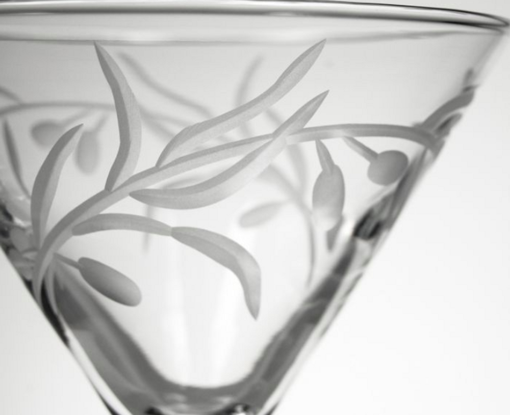 Olive Branch Martini Glass Set Engraved Olive Branch Martini Glass