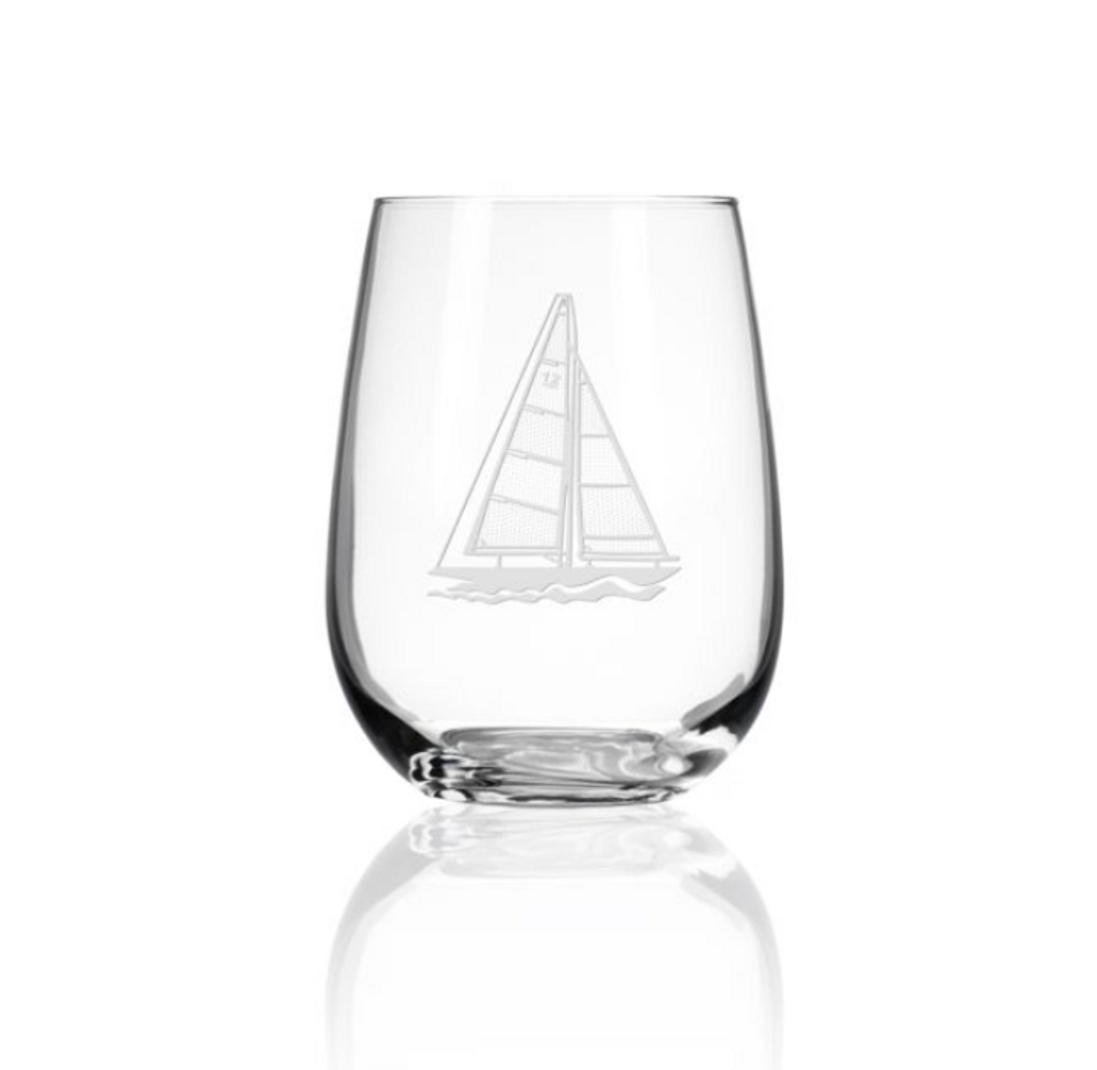 Sailboat Stemless Wine Glass Set of 4 | Rolf Glass | 222332