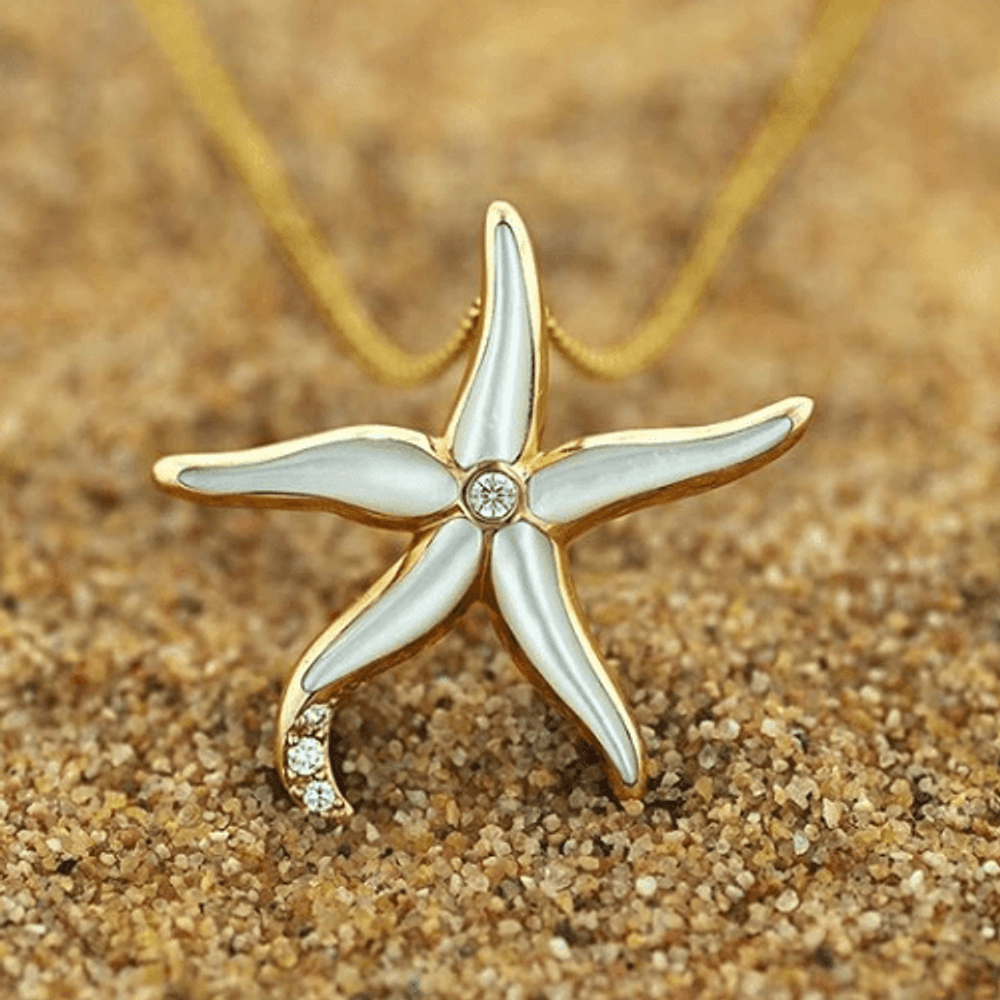 Starfish 14K Gold Mother of Pearl Pendant Necklace | Kabana | GPCF618MW -2