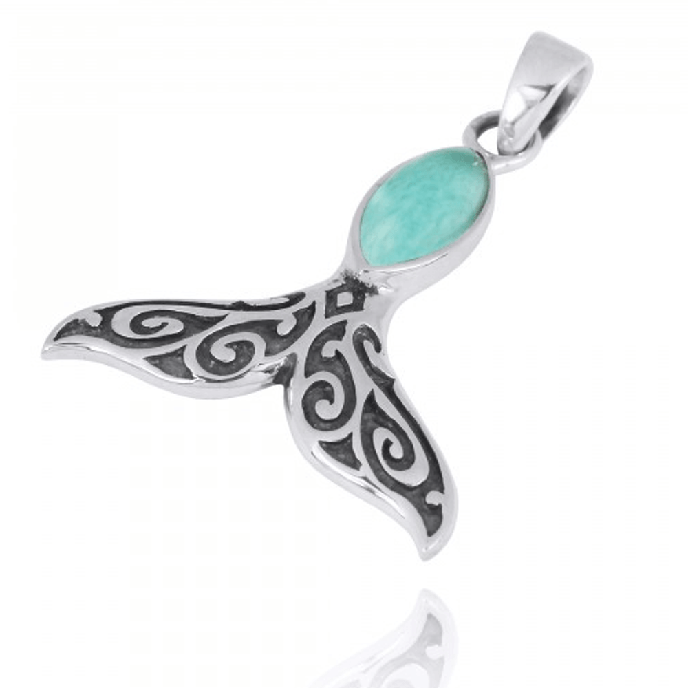 Whale Tail Sterling Silver Larimar Pendant Necklace | Beyond Silver Jewelry | NP11319-LAR