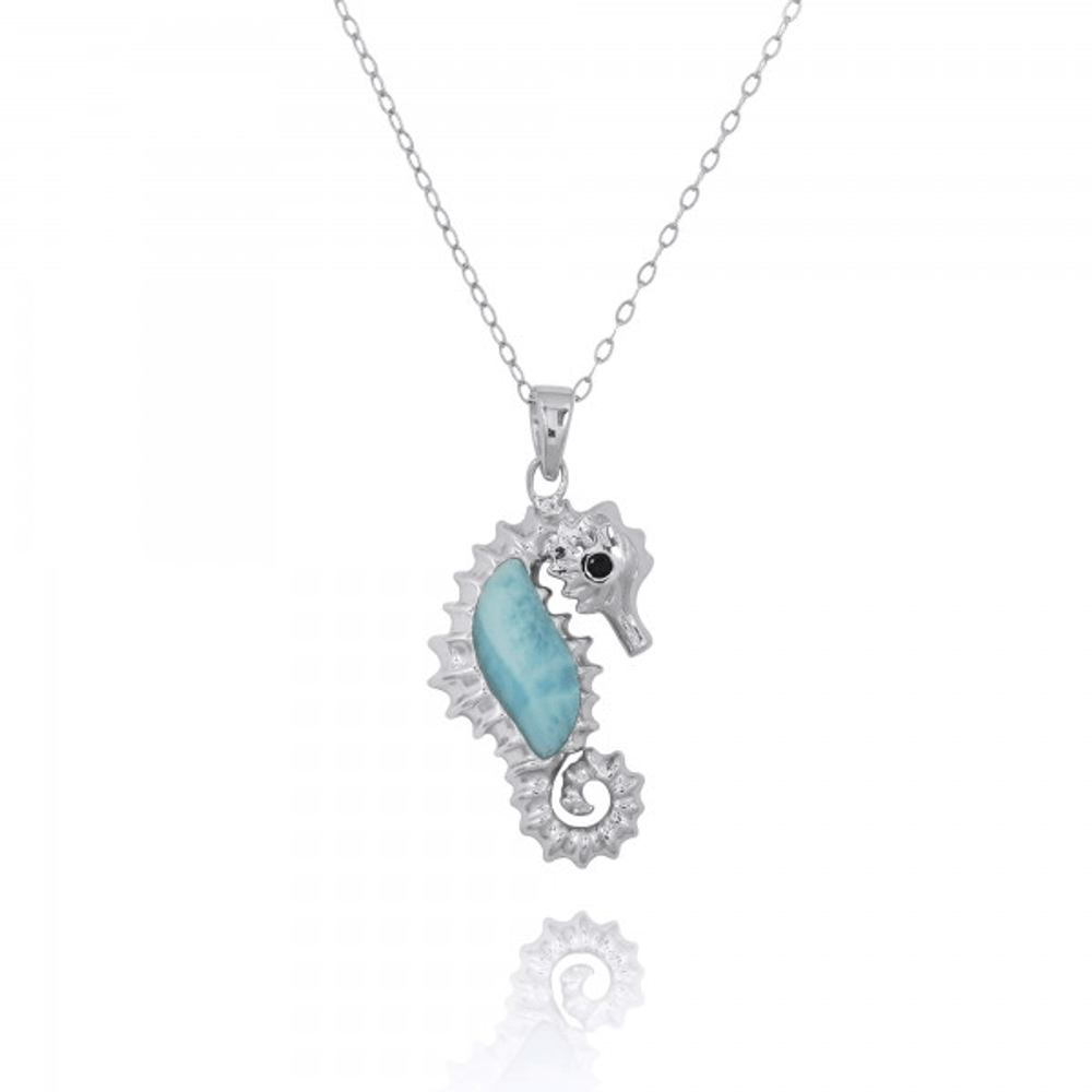 Seahorse Sterling Silver Larimar Pendant Necklace | Beyond Silver Jewelry | NP10125-LAR -2