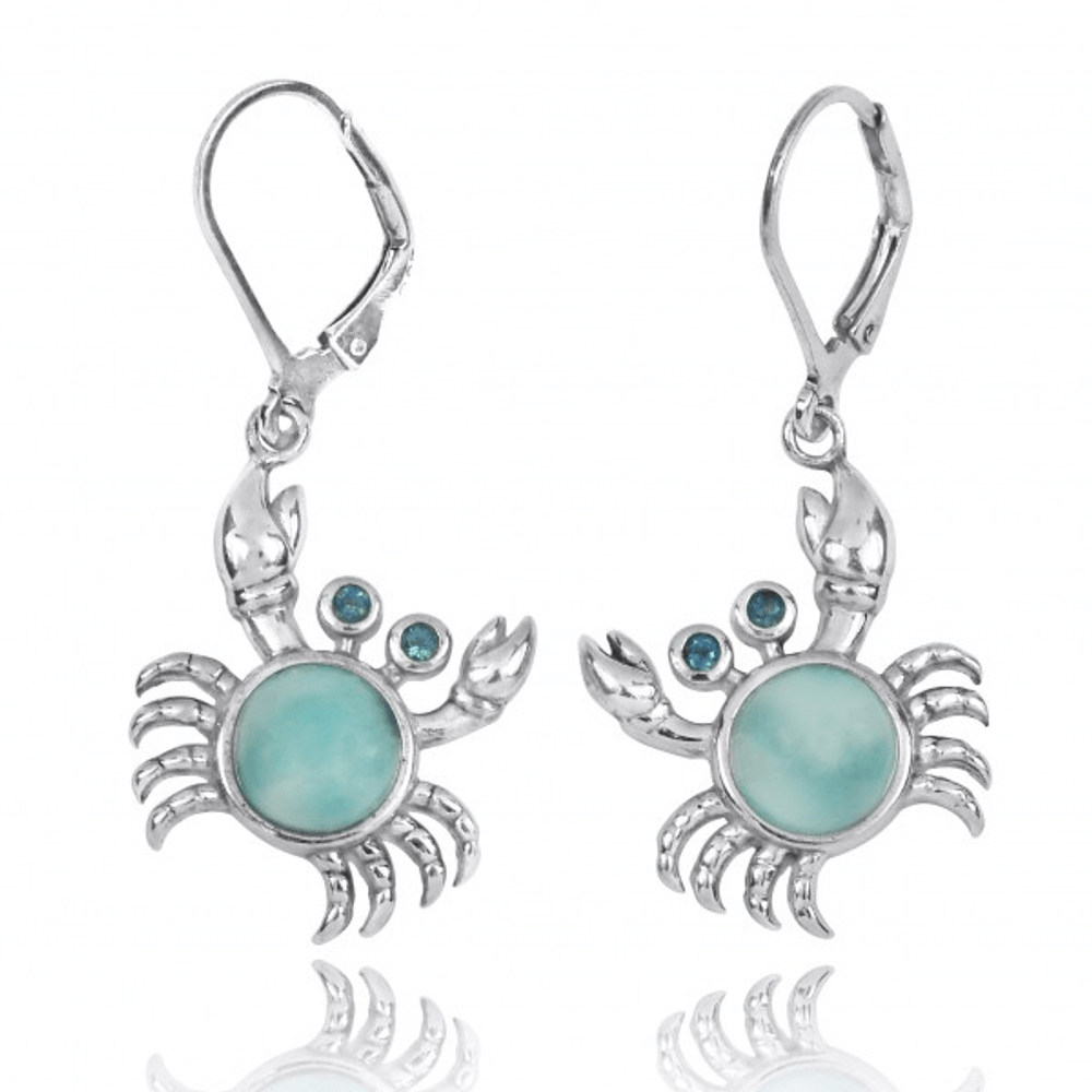 Crab Sterling Silver Larimar Pendant Earrings | Beyond Silver Jewelry | NEA2794-LAR