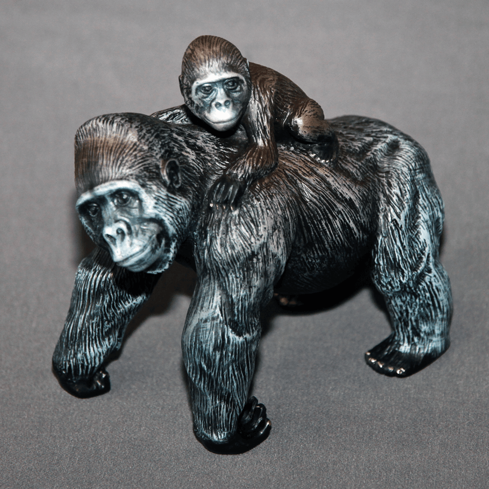 Mother Gorilla and Baby Bronze Sculpture | Barry Stein | BBSGORMAMABABY