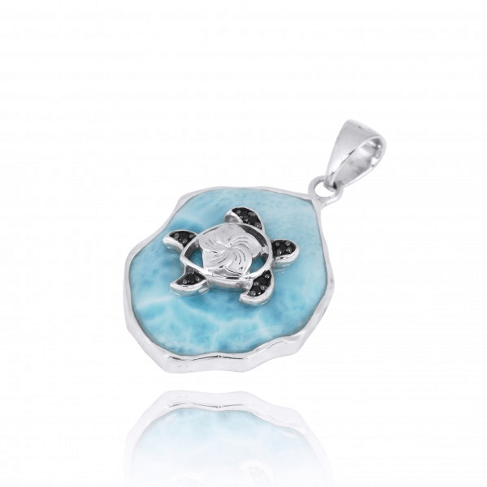 Turtle Sterling Silver on Larimar Pendant Necklace | Beyond Silver Jewelry | NP11323-LAR