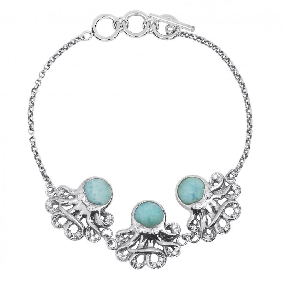 Octopus Sterling Silver Larimar Bracelet | Beyond Silver Jewelry | NB1437-LAR