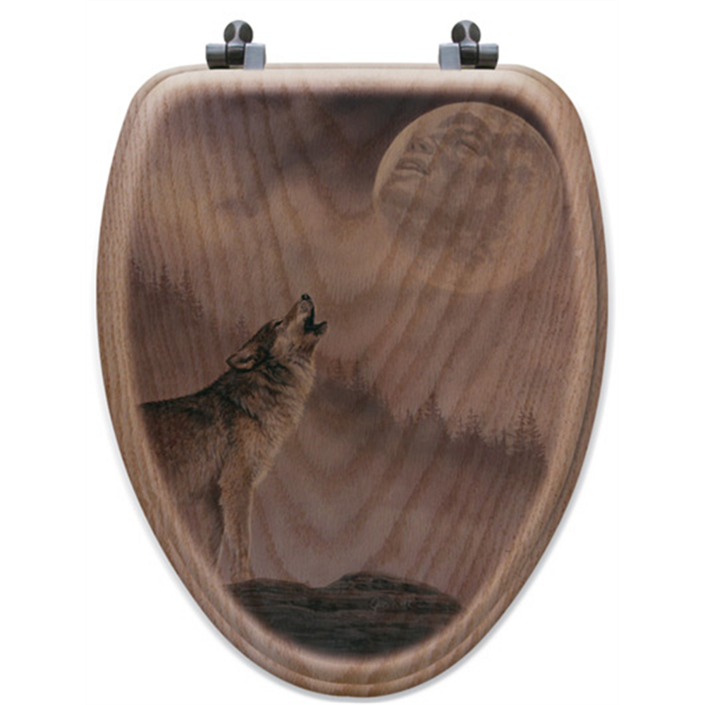 Wolf Oak Wood Elongated Toilet Seat "Kindred Spirit" | Wood Graphixs | WGIKS-E