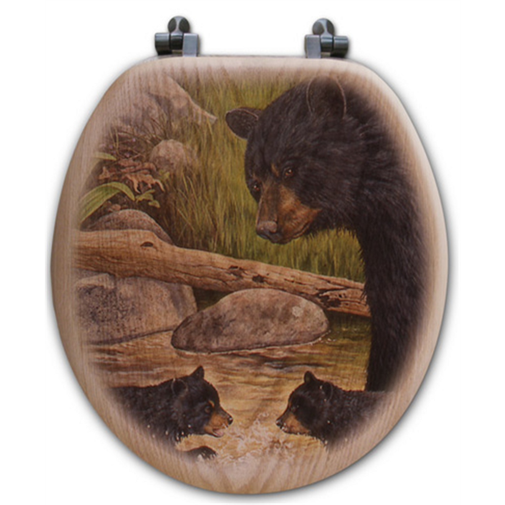 Bear Creek Gang Oak Wood Round Toilet Seat | Wood Graphixs | WGIBCG-R