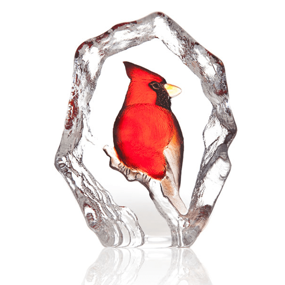 Cardinal Painted Crystal Sculpture | 34264 | Mats Jonasson Maleras