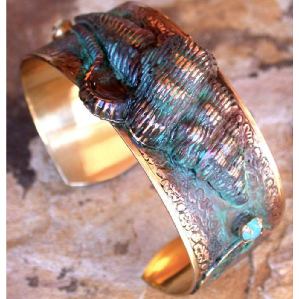 Conch Shell Patina Brass Opal Crystal Cuff Bracelet | Elaine Coyne Jewelry | OCP989BCCR