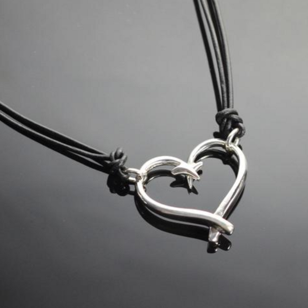 Fish Hook Sterling Silver Heart Pendant Necklace | Anisa Stewart Jewelry | ASJp1047s