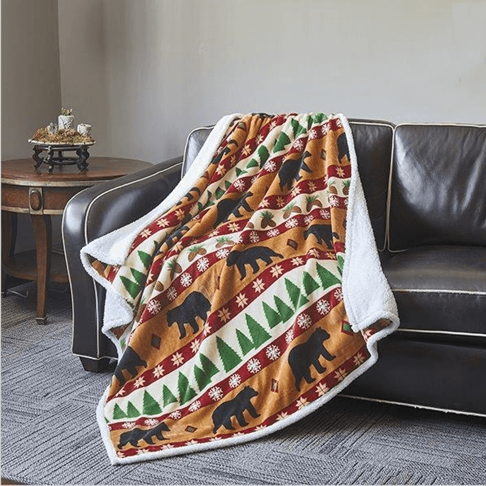 Bear Flannel Sherpa Throw Blanket | Winter Bear | DTR684