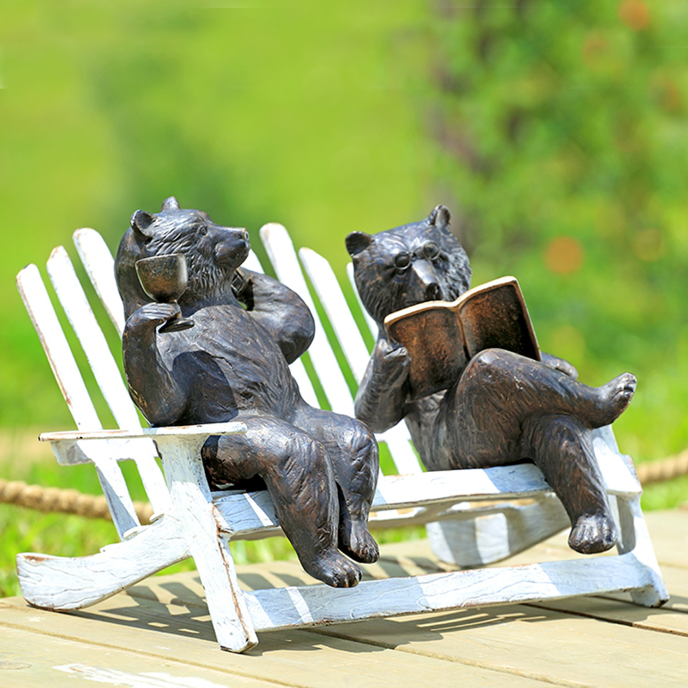 Hipster Bears on Bench Garden Sculpture | SPI Home | 34792