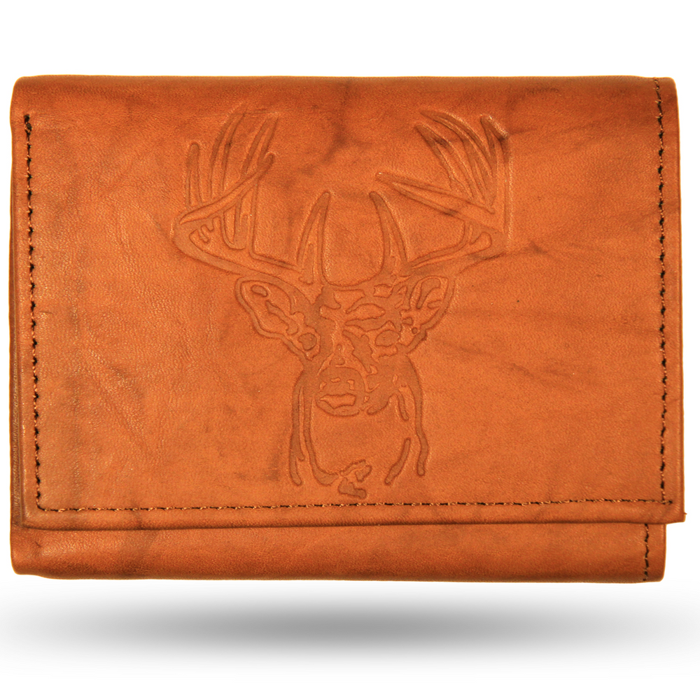 Deer Head Men's All Leather Trifold Wallet