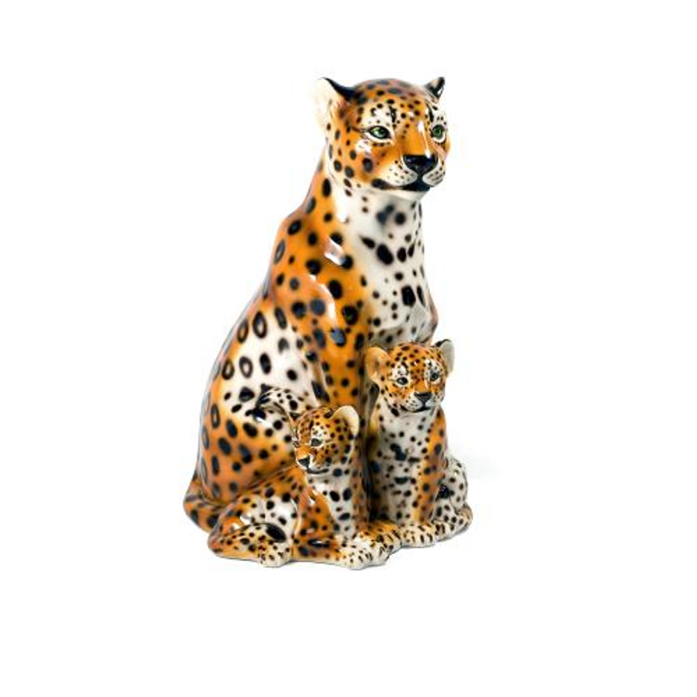 Leopard with Two Cubs Ceramic Sculpture | Intrada Italy | ANI2329