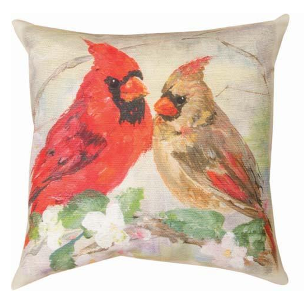 Cardinals In Flowers Indoor Outdoor Throw Pillow | SLCAFL