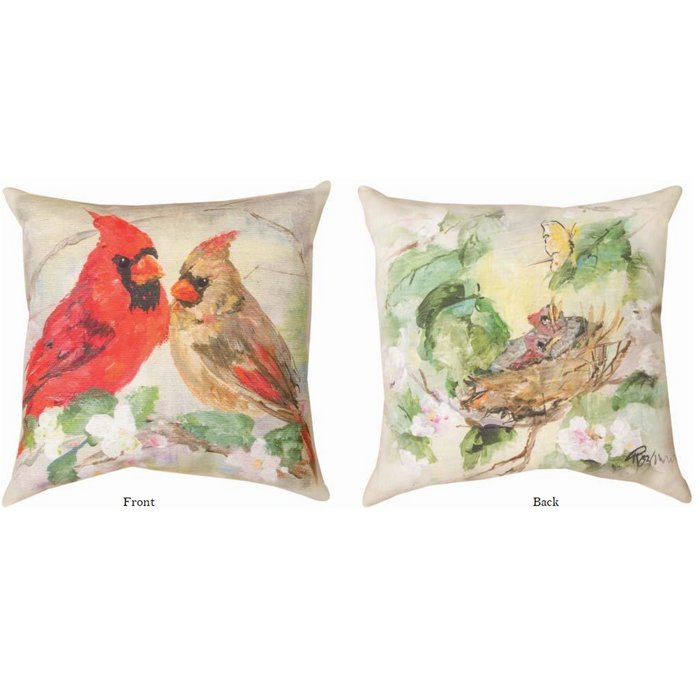 Cardinals In Flowers Indoor Outdoor Throw Pillow | SLCAFL -3