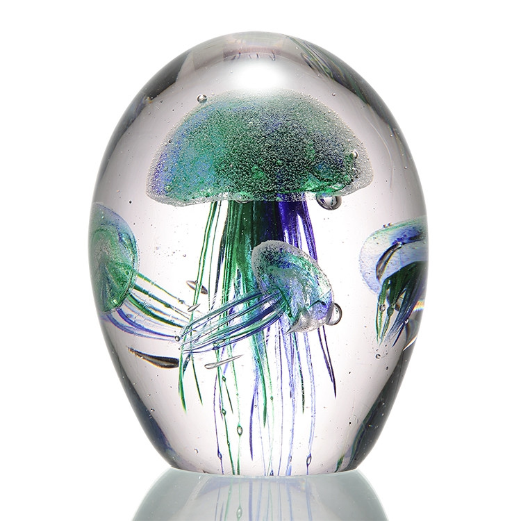Green and Blue Jellyfish Quartet Art Glass Sculpture | SPI Home