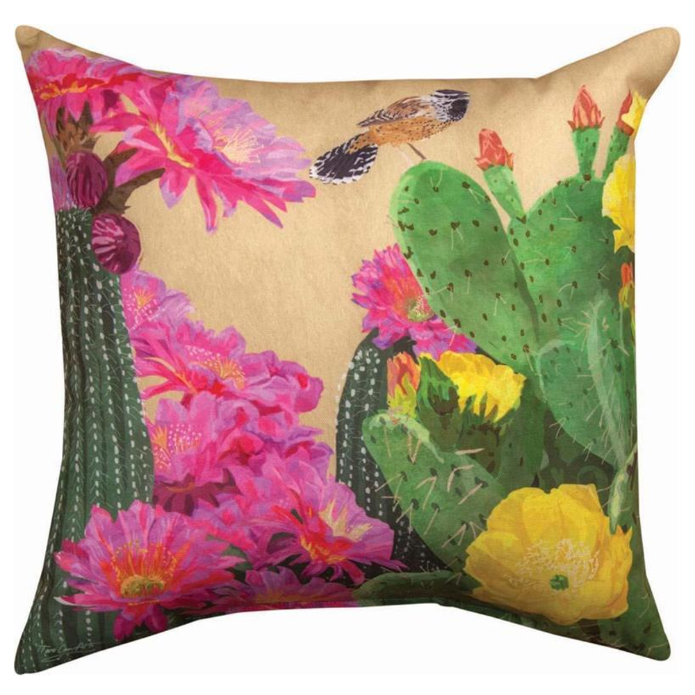 Cactus and Wren Indoor Outdoor Throw Pillow | SLCTWR