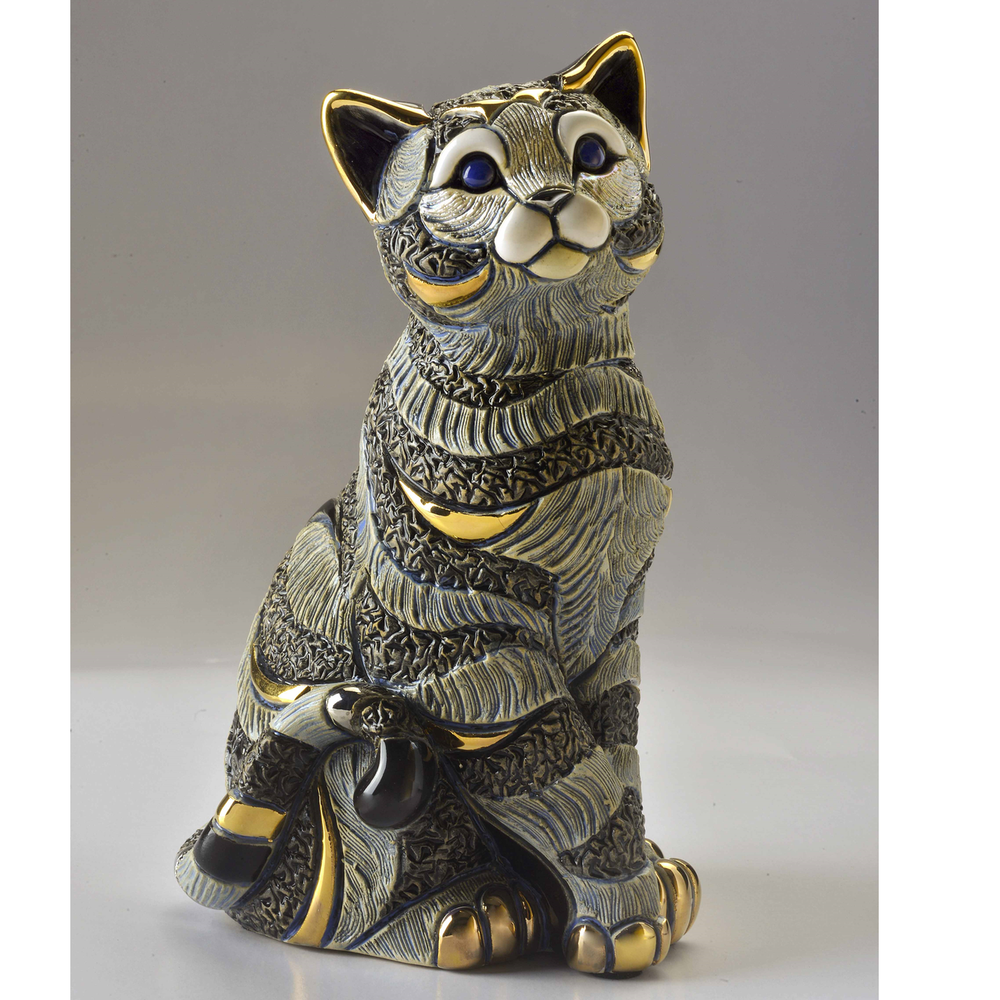 Blue Striped Cat Ceramic Figurine | De Rosa | 1035B