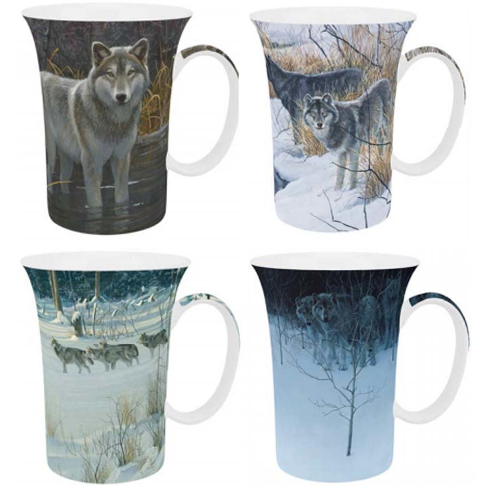 Wolf Bone China Mug Set of 4 | McIntosh Trading Loon Mug | Robert Bateman Wolf Mug Set