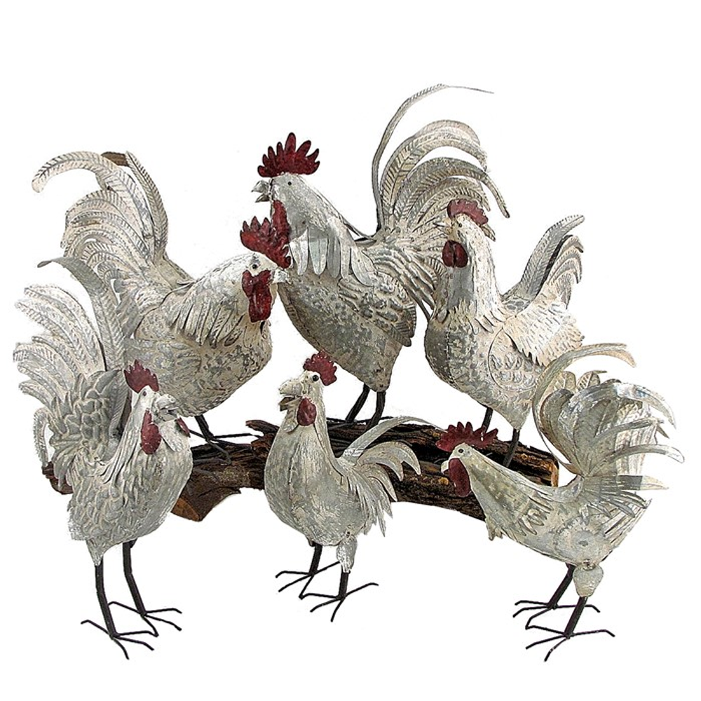 Rooster Metal Outdoor Garden Sculpture Set of 6 | Zaer International