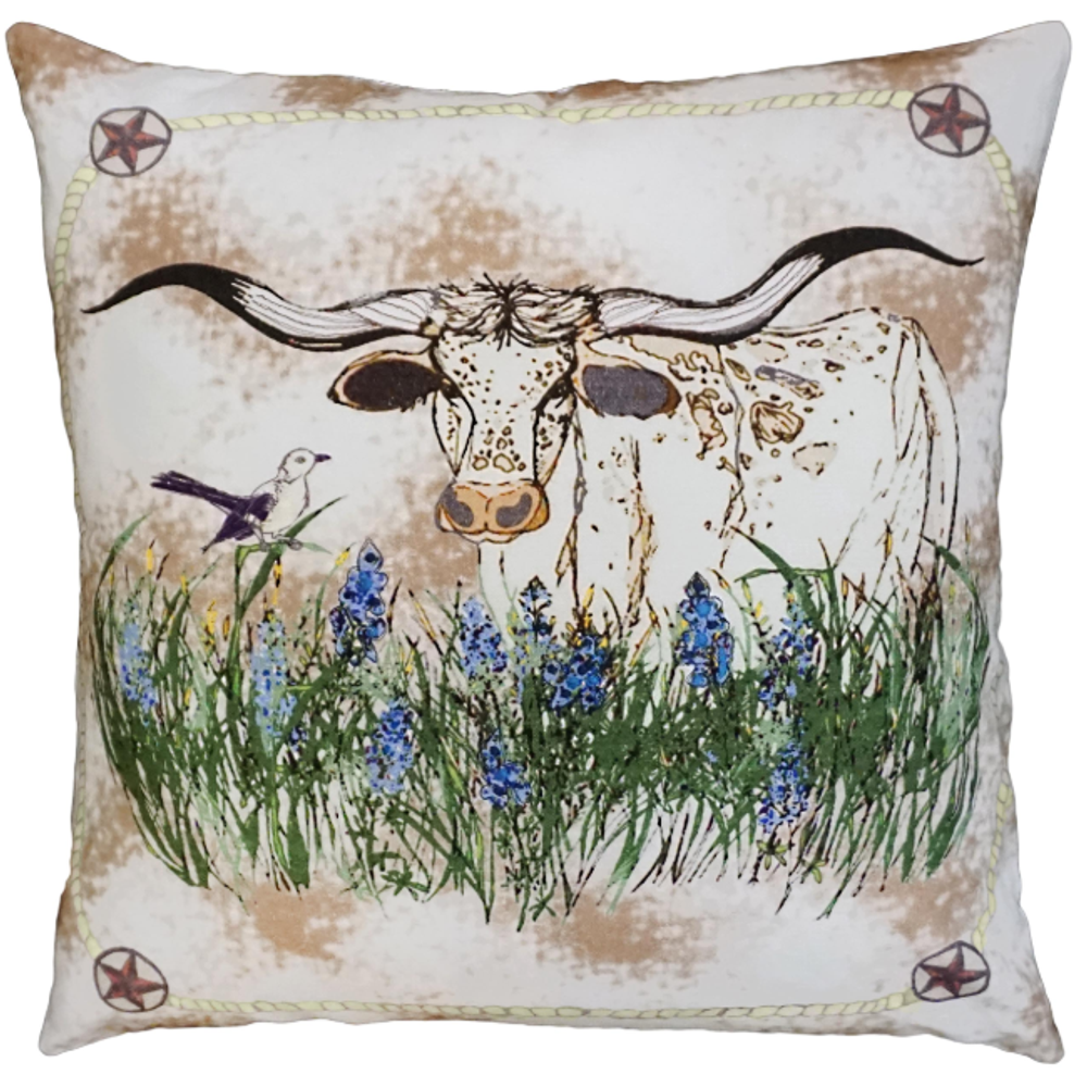 Bud Longhorn Printed Down Throw Pillow Michaelian Home