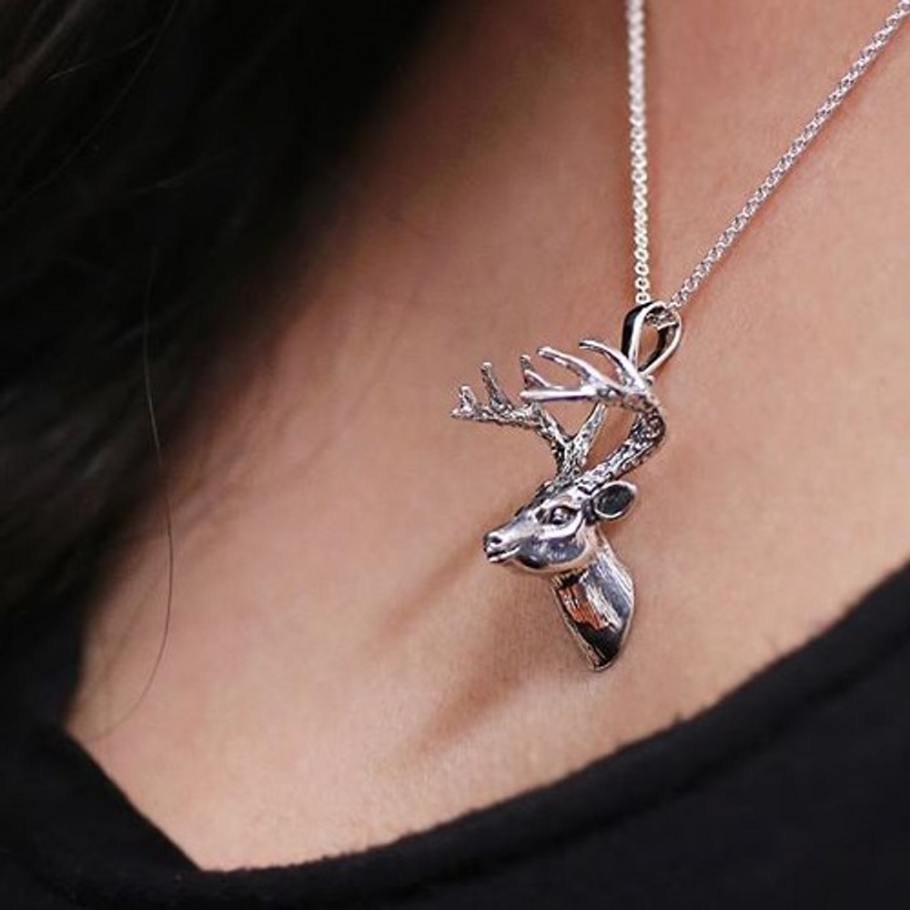 Deer Bust Sterling Silver Pendant Necklace | Kabana Jewelry | KSP500