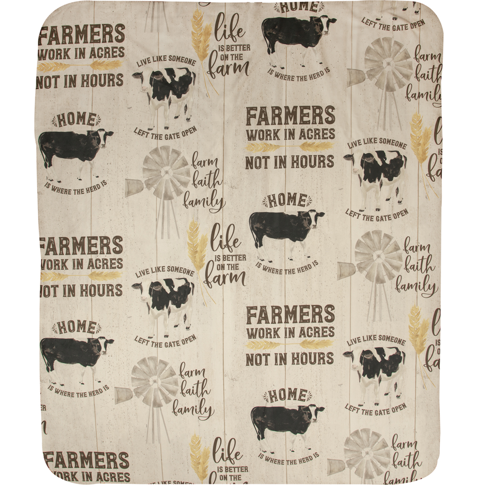 Cow Sherpa Fleece Throw Blanket "Farm Life" | SAFMLF