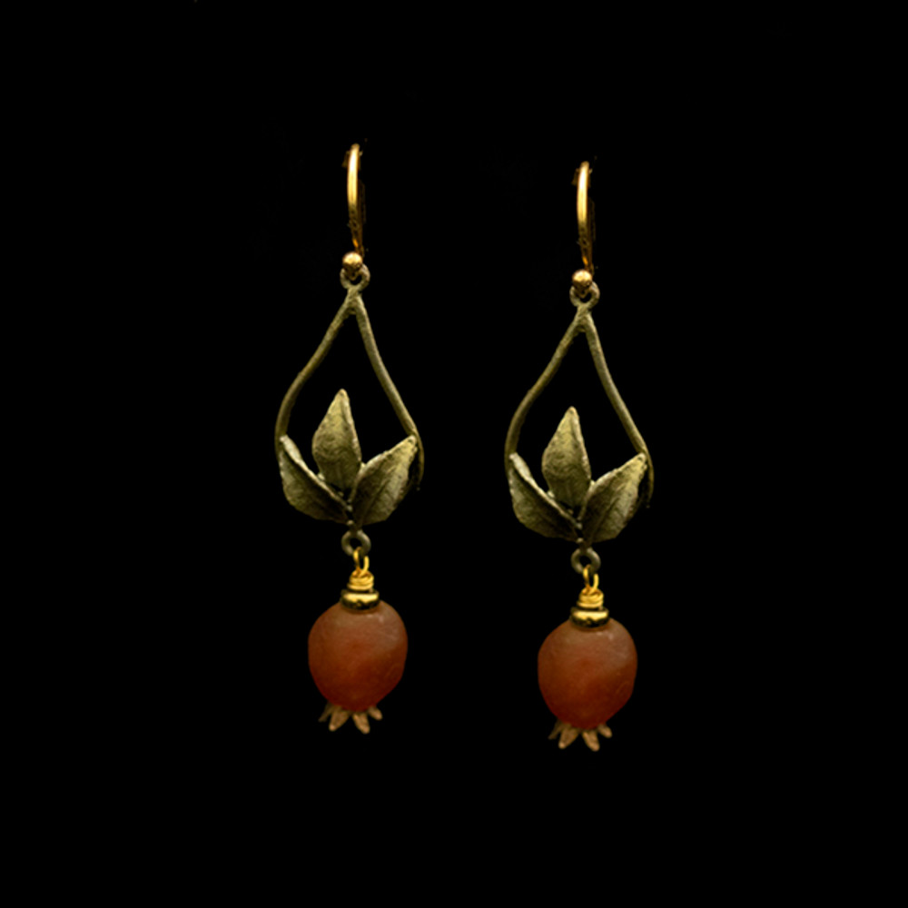 Pomegranate Tear Drop Wire Earrings | Nature Jewelry | Michael Michaud | 3541BZ