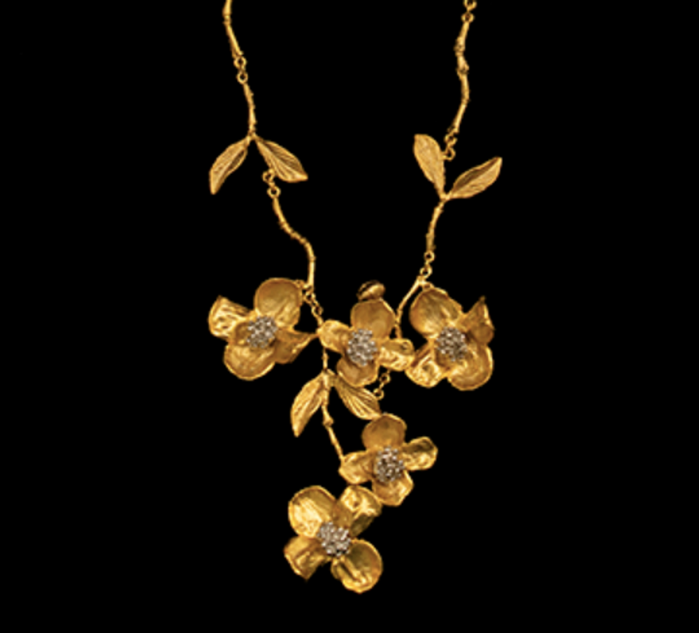 Dogwood Gold Spray 16" Adjustable Necklace | Michael Michaud | 8104V | Nature Jewelry 